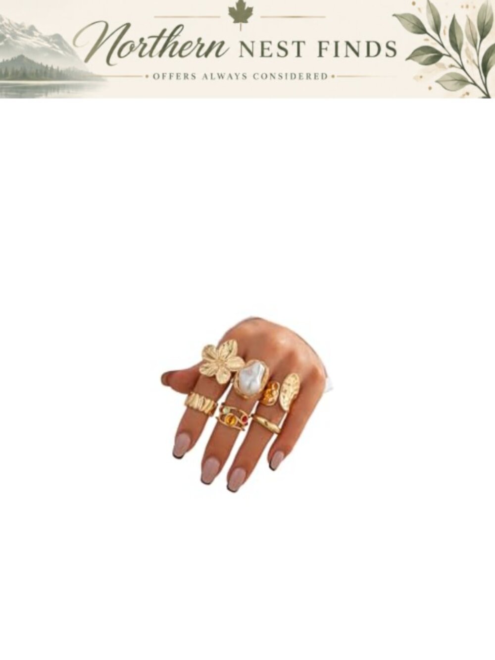 Chunky Gold Flower Statement Ring Set Stacking Knuckle Rings Adjustable